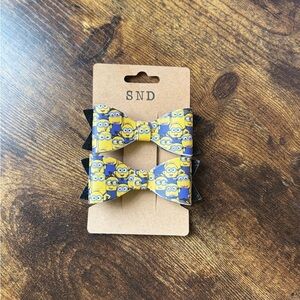 Handcrafted One of A Kind 
Yellow Minion Print Kids Bow Hair Clips - Set of 2